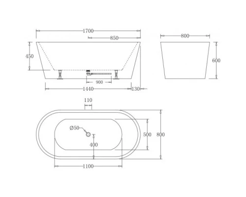 Акриловая ванна 170x80 см BelBagno BB71-1700-NERO-W0