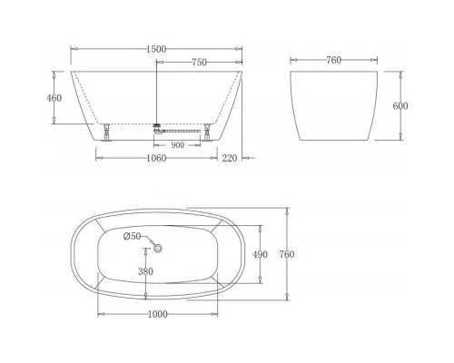 Акриловая ванна 150x76 см BelBagno BB72-1500-W0