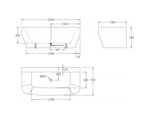Акриловая ванна 165x78 см BelBagno BB74-NERO-W0