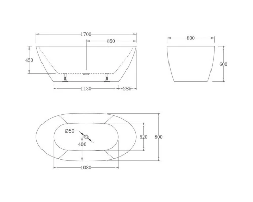 Акриловая ванна 170x80 см BelBagno BB77-1700-W0