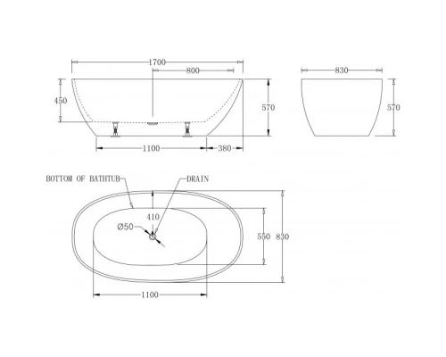 Акриловая ванна 170x83 см BelBagno BB80-1700-W0