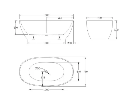 Акриловая ванна 150x75 см BelBagno BB81-1500-W0