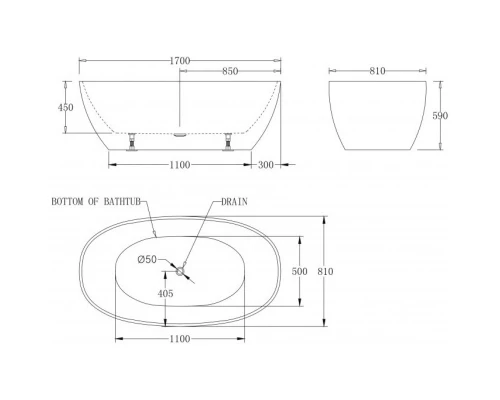 Акриловая ванна 170x81 см BelBagno BB81-1700-W0