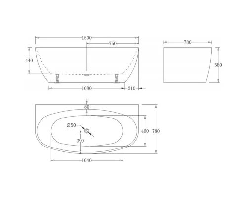 Акриловая ванна 150x78 см BelBagno BB83-1500-W0