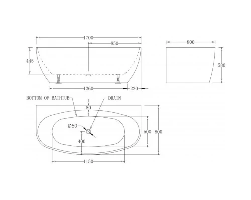 Акриловая ванна 170x80 см BelBagno BB83-1700-W0