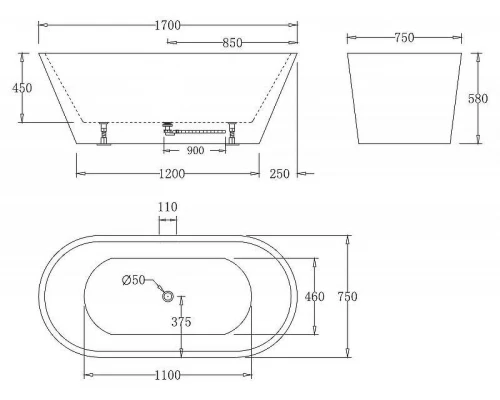Акриловая ванна 170x75 см BelBagno BB61-1700-W0