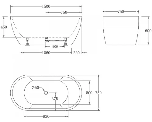 Акриловая ванна 150x75 см BelBagno BB70-1500-W0