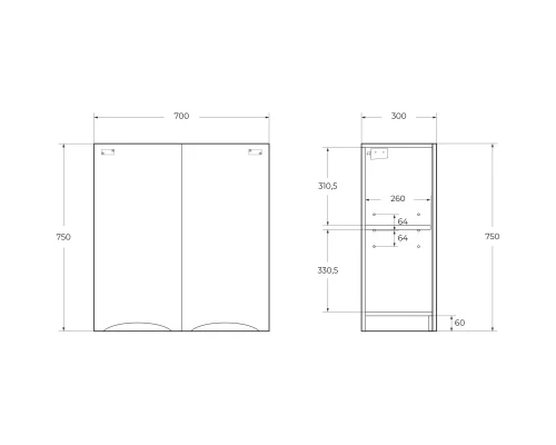 Шкаф двустворчатый 70x75 Rovere Moro BelBagno Marino FLY-MARINO-700-2A-SC-RW-P