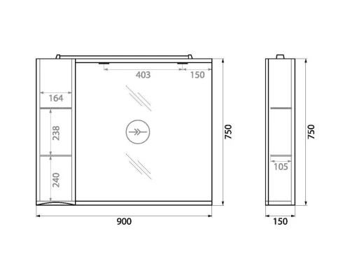 Зеркальный шкаф 90x75 см Bianco Lucido BelBagno Marino MARINO-SPC-900/750-1A-BL-P-L