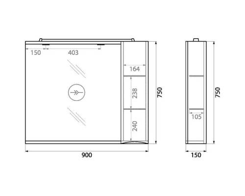 Зеркальный шкаф 90x75 см Bianco Lucido BelBagno Marino MARINO-SPC-900/750-1A-BL-P-R