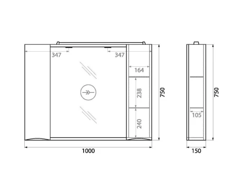 Зеркальный шкаф 100x75 см Bianco Lucido BelBagno Marino MARINO-SPC-1000/750-2A-BL-P