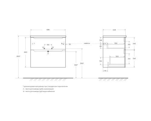 Тумба Bianco Lucido 69,6 см BelBagno Etna ETNA-H60-700-2C-SO-BL-P