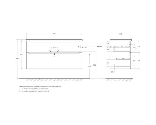 Тумба Bianco Lucido 119,6 см BelBagno Etna ETNA-H60-1200-2C-SO-BL-P