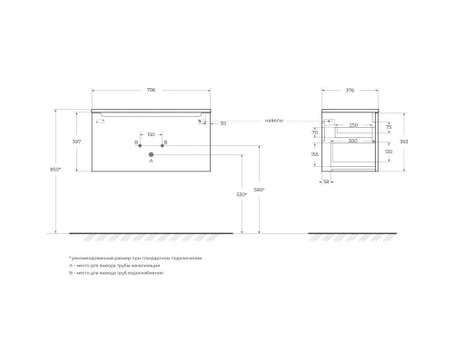 Тумба Bianco Lucido 79,6 см BelBagno Etna ETNA-M-800/380-1C-SO-BL