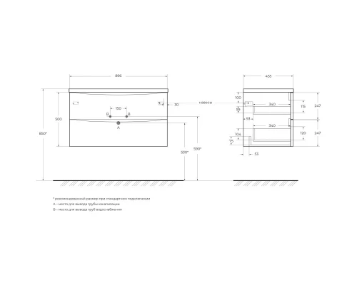 Тумба Bianco Lucido 89,6 см BelBagno Acqua ACQUA-900-2C-SO-BL