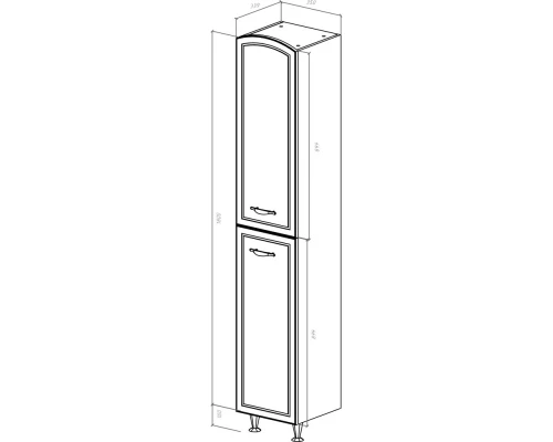 Пенал напольный с бельевой корзиной белый глянец золотая патина L Bellezza Амелия 4620304082388