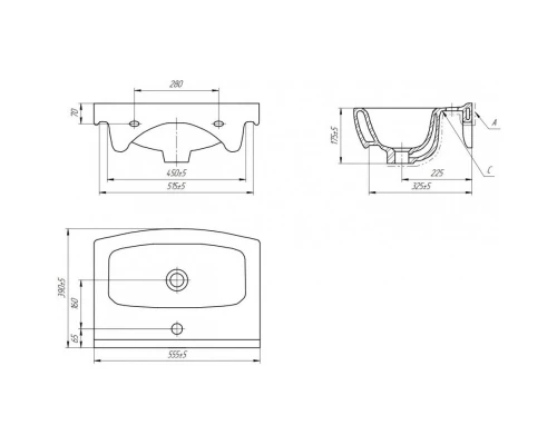 Тумба с раковиной белый глянец 55,5 см Bellezza Анкона 4639608190019 + 4690311045010