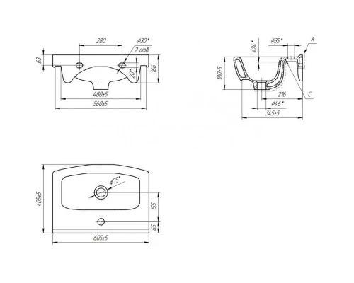 Тумба с раковиной белый глянец 60,5 см Bellezza Анкона 4639609190018 + 4690311009951