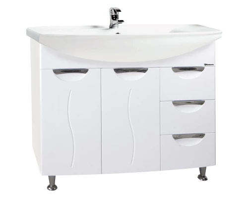 Тумба с раковиной белый глянец 106,5 см с бельевой корзиной Bellezza Глория 4638518080014 + 4620008197340