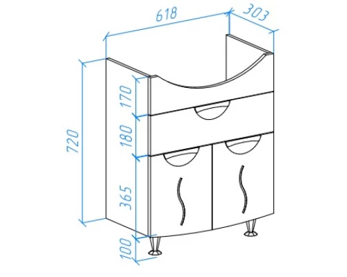 Тумба с раковиной белый глянец 65,5 см Bellezza Глория 4639510090016 + 4640021060940