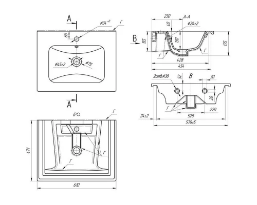 Тумба с раковиной серый 61 см Bellezza Луиджи 4639209270424 + 4660018640344