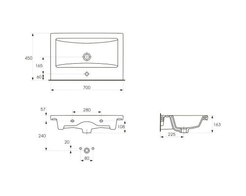 Тумба с раковиной черный глянец/белый глянец 70 см Bellezza Пегас 4630411140048 + 4690311050410