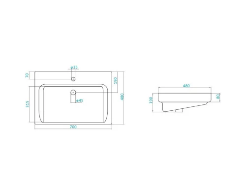 Тумба с раковиной бежевый глянец/белый глянец 70 см Bellezza Рокко 4635311660078 + 4620000148555