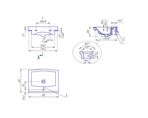 Тумба с раковиной орех 80,5 см Bellezza Санриса 4630113660431 + 4690311076878