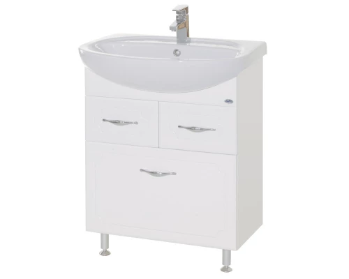 Тумба с раковиной белый глянец 66,5 см с бельевой корзиной Bellezza Стелла 4636010120016 + 4620000141426