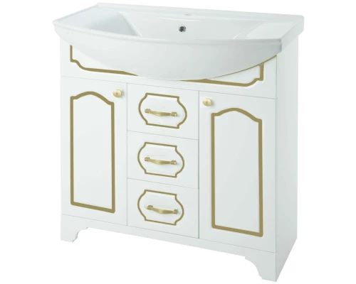 Тумба с раковиной белый глянец золотая патина 106,5 см Bellezza Тиффани 4630518110388 + 4620008197340