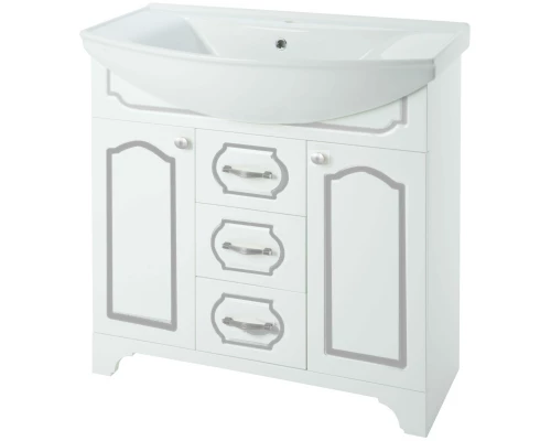 Тумба с раковиной белый глянец серебряная патина 106,5 см Bellezza Тиффани 4630518110395 + 4620008197340