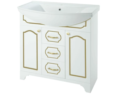 Тумба с раковиной белый глянец золотая патина 76 см Bellezza Тиффани 4630512110384 + 4620008197470