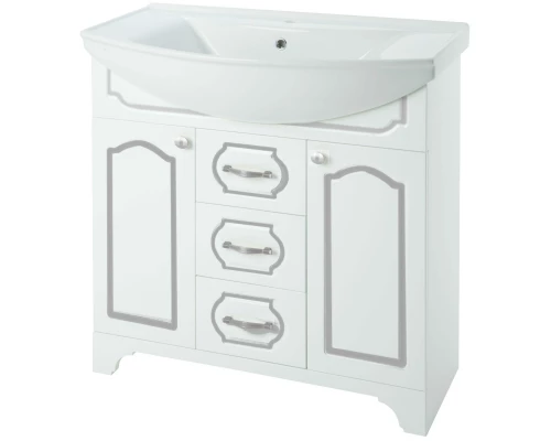 Тумба с раковиной белый глянец серебряная патина 76 см Bellezza Тиффани 4630512110391 + 4620008197470