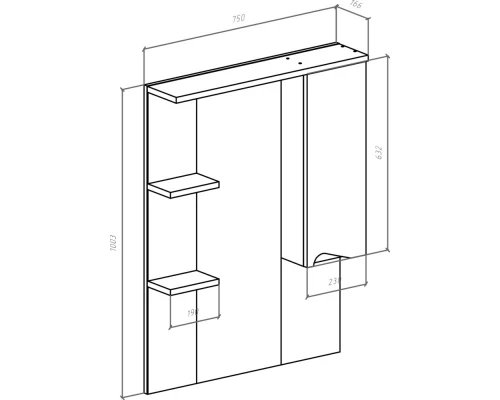 Зеркальный шкаф 75x100,3 см красный глянец/белый глянец R Bellezza Эйфория 4619113001031