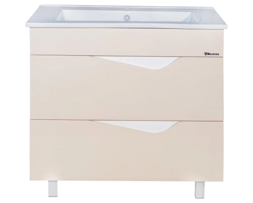 Тумба с раковиной бежевый глянец/белый глянец 85 см Bellezza Эйфория 4639114000079 + 4640021062227