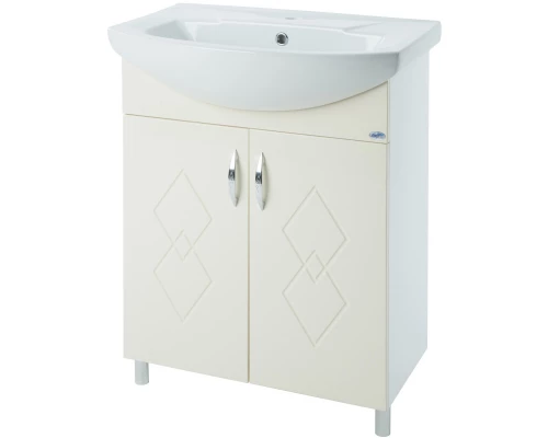 Тумба с раковиной бежевый глянец/белый глянец 66 см Bellezza Элеганс 4638610240071 + 4620008192475