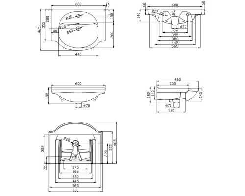 Тумба с раковиной белый глянец 60 см Bellezza Кантри 4639909000017 + 4607104871206
