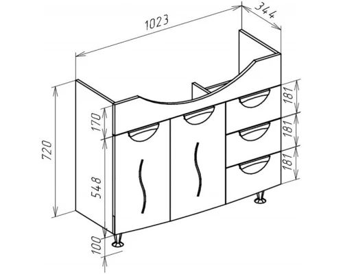 Тумба с раковиной белый глянец 106,5 см с бельевой корзиной Bellezza Глория 4638518080014 + 4620008197340