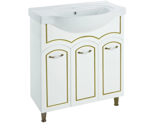 Тумба с раковиной белый глянец золотая патина 79,5 см Bellezza Амелия 4630313000389 + 4690311008985