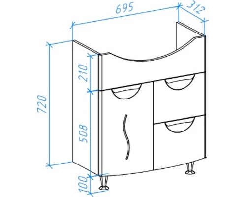 Тумба белый глянец 69,5 см с бельевой корзиной Bellezza Глория 4639512120010