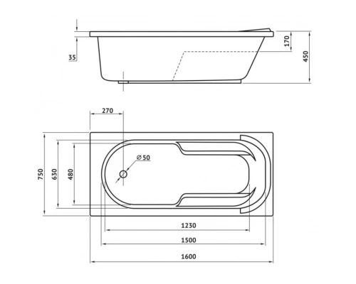 Акриловая ванна 160x75 см Berges Lumbo 050002