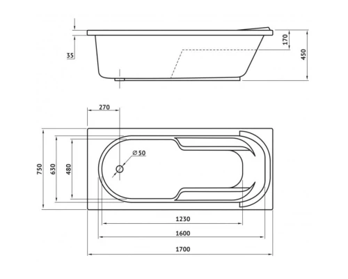 Акриловая ванна 170x75 см Berges Lumbo 050003