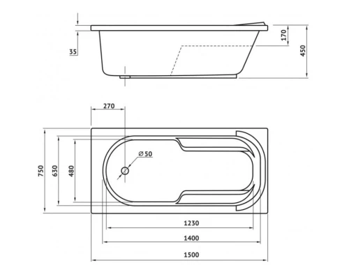Акриловая ванна 150x75 см Berges Lumbo 050004