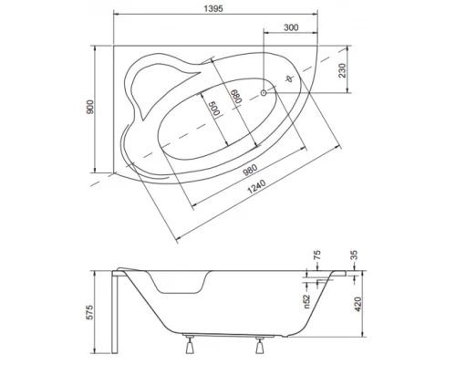 Акриловая ванна 139,5x90 см L Besco Ada WAA-140-NL