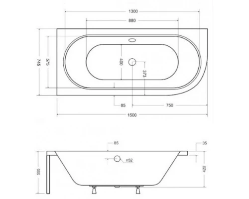 Акриловая ванна 150x74,5 см L Besco Avita WAV-150-NL