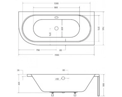 Акриловая ванна 150x74,5 см R Besco Avita WAV-150-NP