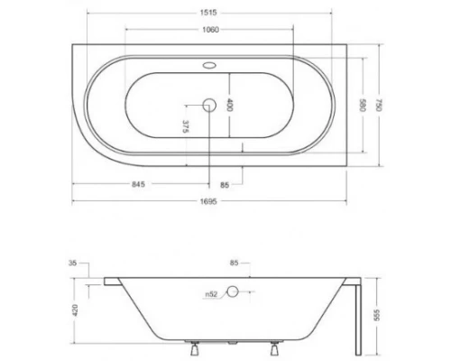 Акриловая ванна 169,5x75 см R Besco Avita WAV-170-NP
