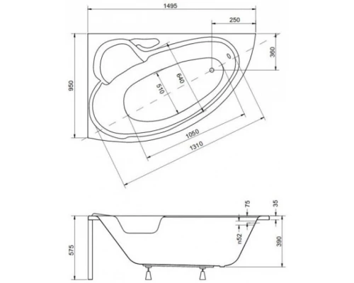 Акриловая ванна 149,5x95 см L Besco Bianka WAB-150-NL