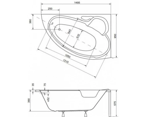 Акриловая ванна 149,5x95 см R Besco Bianka WAB-150-NP