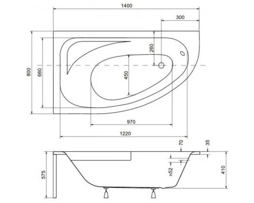 Акриловая ванна 140x80 см L Besco Cornea WAC-140-NL